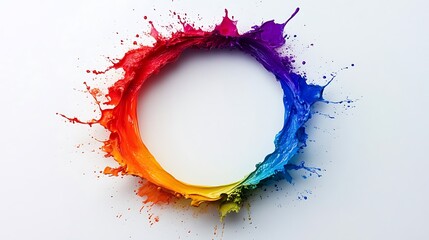 Colorful paint splash forming a circle on white background.