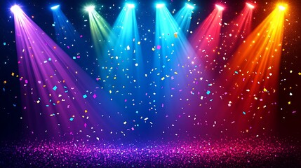 Colorful stage lights with confetti.