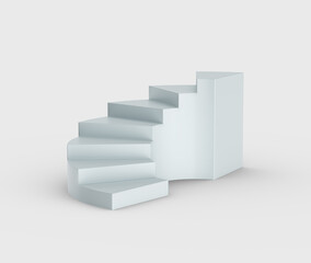 Modern white staircase with sleek curved design, perfect for architectural concepts and creative displays. 3d illustration
