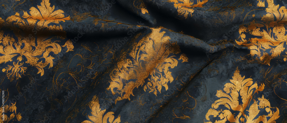 Poster Elegant damask pattern with subtle texture in rich gold on dark background
