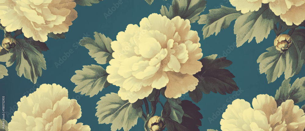 Poster Elegant damask pattern with floral motifs and subtle textural elements in rich colors