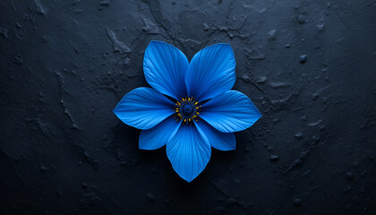 a blue flower on black grey background