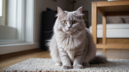 Lilac british longhair cat in the living room