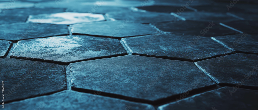 Poster dark grey hexagonal tiles with contrasting grout create a modern and sophisticated atmosphere