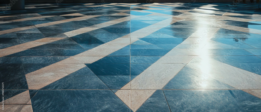 Poster Diagonal tile pattern showcasing modern design in a dynamic urban space