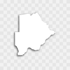 Botswana high detailed vector representation of country silhouette. White color on transparent background with dropped shadow. For educational, decorative, or informational use.
