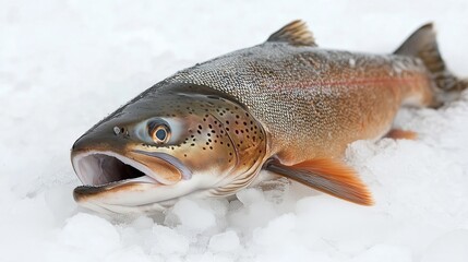 Obraz premium Freshly caught fish resting on ice after winter fishing trip