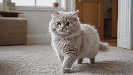 Lilac british longhair cat in the living room