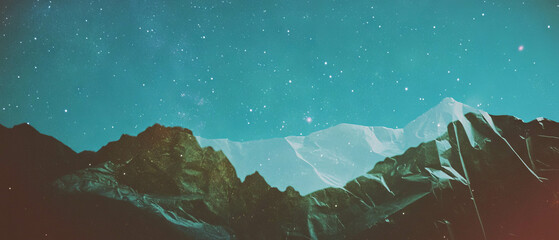 Crumpled paper texture combined with a starry sky in artistic double exposure