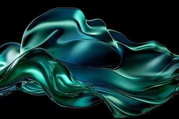 Naklejka premium Teal liquid flowing, dark background, abstract art, design element