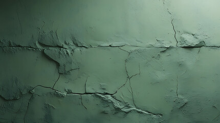Obraz premium Cracked Green Wall Texture Close-Up of Weathered and Textured Plaster Surface with Natural Cracks and Detailed Patterns.