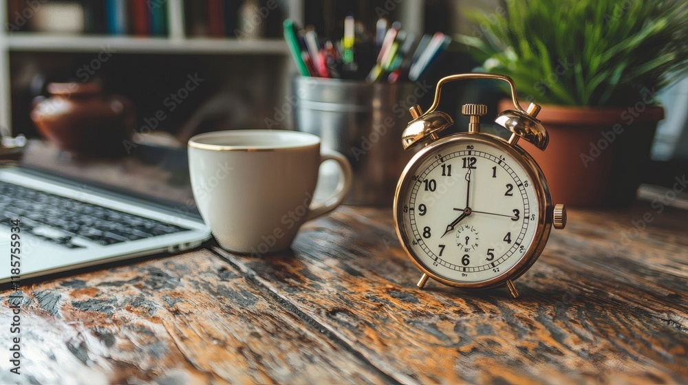 Poster A stopwatch and a productivity planner illustrating effective time usage Stock Photo with side copy space.