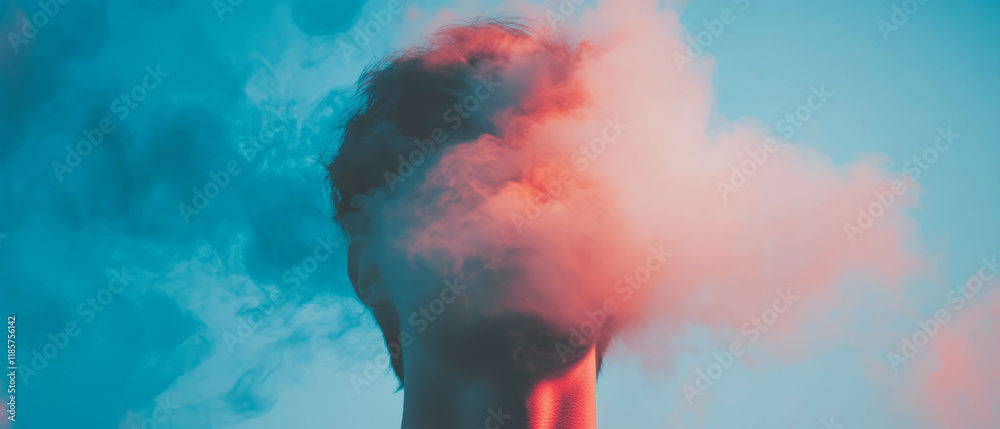 Poster ethereal double exposure of smoke and fire creating a powerful visual experience