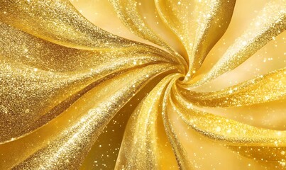 Swirling gold glitter fabric texture background.