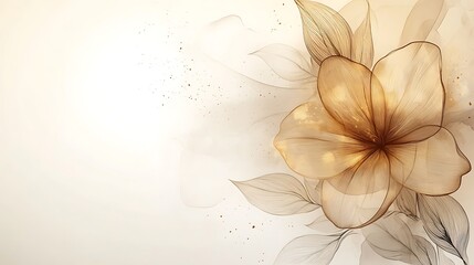 Obraz premium Elegant golden translucent flower with leaves on a light background.