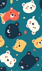 Colorful Cute Bear Pattern with Geometric Shapes for Kids Decor