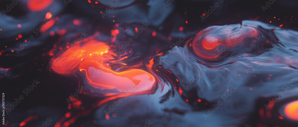 Poster Colorful abstract fire shapes swirling against a black background creating dynamic patterns