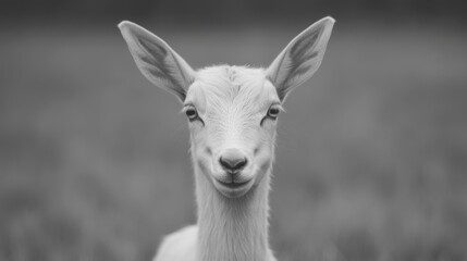 Fototapeta premium Close-up monochrome portrait of a young white goat.