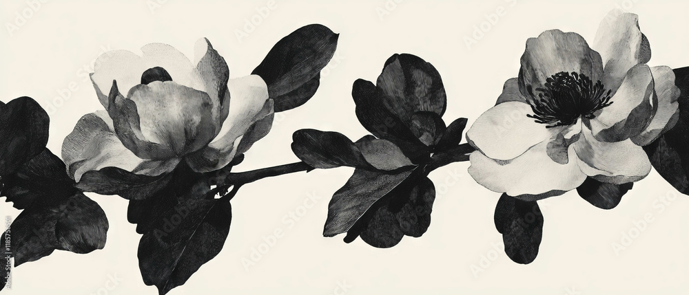 Poster elegant floral line drawings with minimalist texture in modern design style
