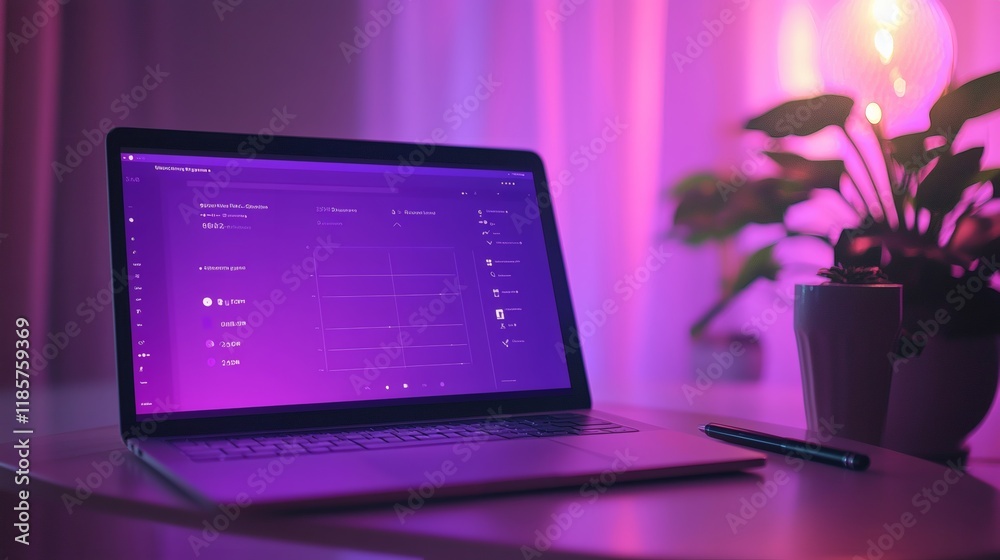 Poster A laptop screen displaying a digital goal tracker alongside a notebook and pen Stock Photo with side copy space.