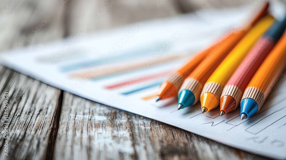 Poster creative goal setting with colorful pens, papers, and a well-organized layout stock photo with side 