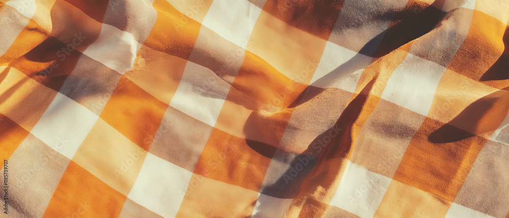Poster gingham pattern fabric with a checkered design in warm orange tones