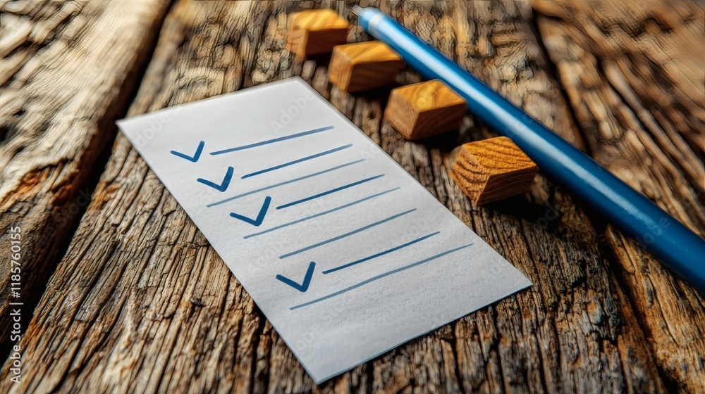 Poster Goal-setting process depicted with a checklist and progress markers Stock Photo with side copy space.