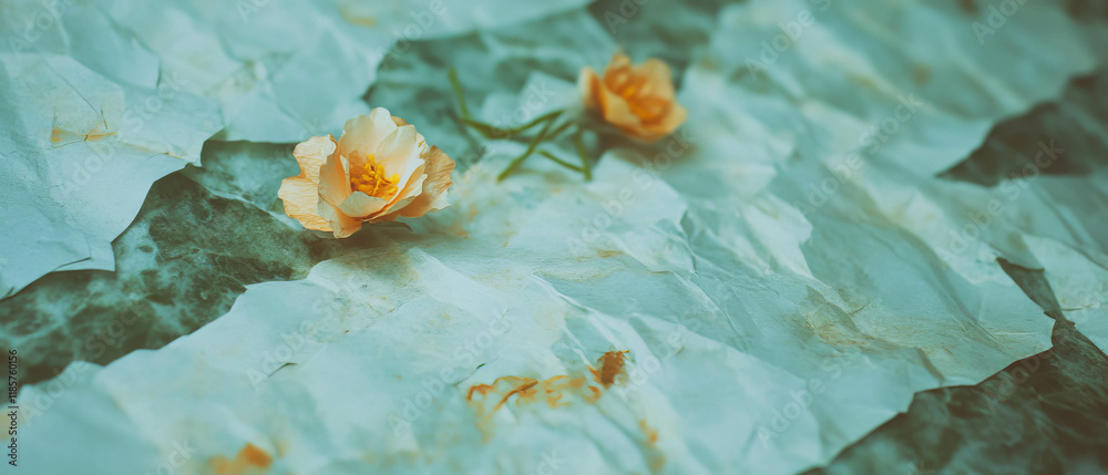 Poster handmade paper with floral inclusions design on a textured background