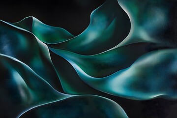 Obraz premium Teal fabric flowing, dark background, studio shot, abstract art