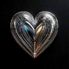 Chrome Heart in Y2K Style on Black Background - Isolated Digital Artwork