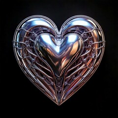 Chrome Heart in Y2K Style on Black Background - Isolated Digital Artwork