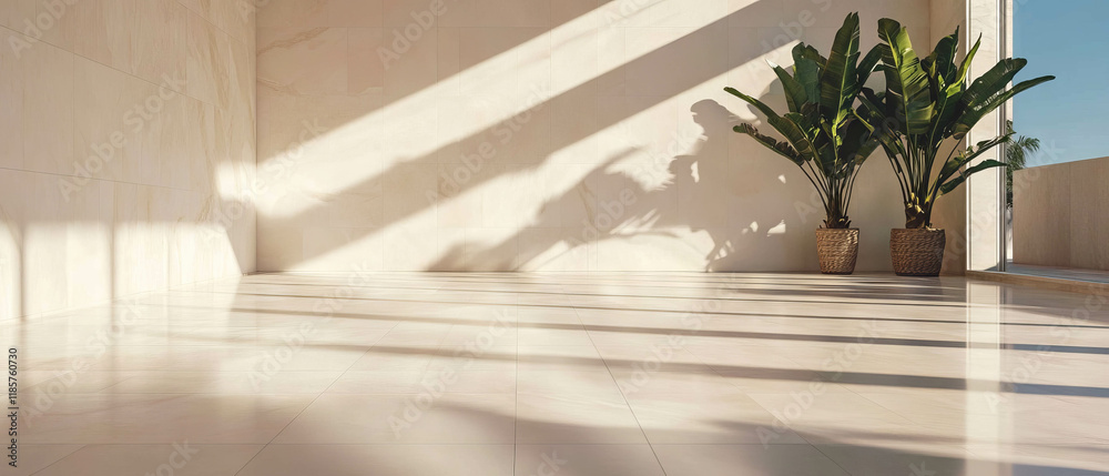 Poster minimalist design featuring large square tiles and natural light