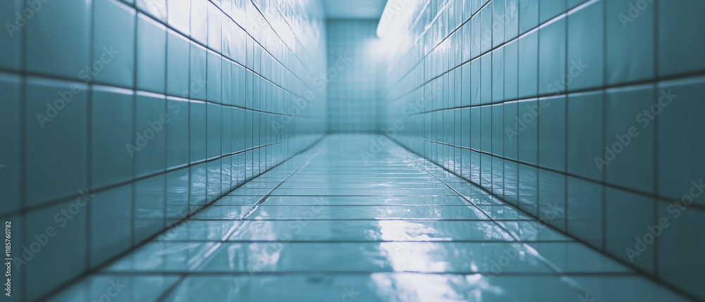 Aufkleber light grey rectangular tiles create a cool atmosphere in a minimalistic corridor setting