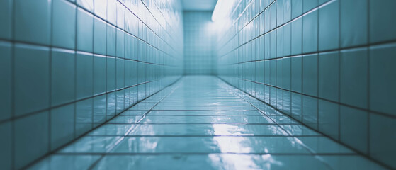 Light grey rectangular tiles create a cool atmosphere in a minimalistic corridor setting