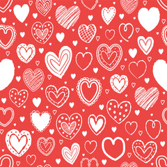 Seamless pattern with hand drawn hearts. Background with elements in cartoon style. Doodles. Design for Valentine’s Day, Mother’s Day and Women’s Day. Vector illustration