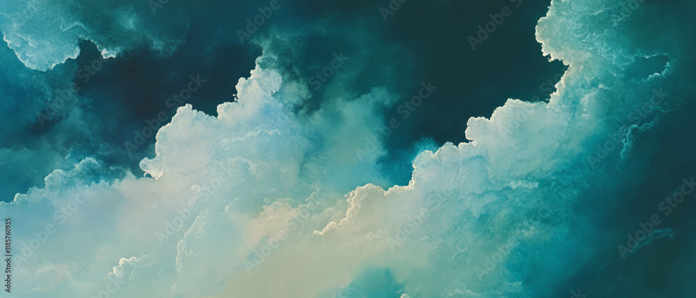 Poster Soft watercolor washes create a tranquil atmosphere with delicate cloud patterns in the sky