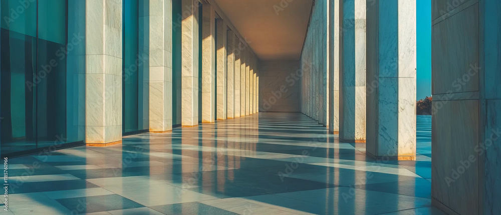 Poster Modern architectural design showcasing long rectangular tiles and sleek linear patterns