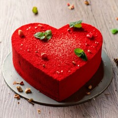 red velvet heart-shaped cake perfect for valentine day in a white round plate
