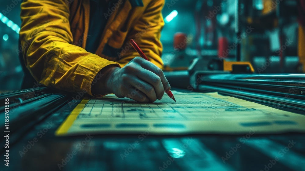 Poster A professional working efficiently with a time-blocking strategy on a digital calendar Stock Photo with side copy space.