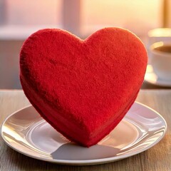 red velvet heart-shaped cake perfect for valentine day in a white round plate