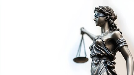 Fototapeta premium Statue of lady justice on bright background - Side view with copy space.