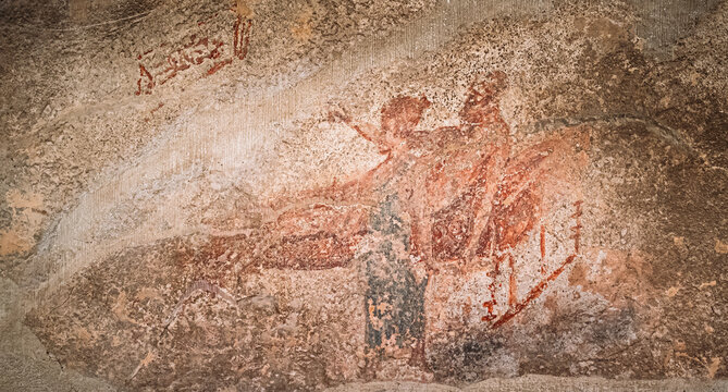Pompeii, Italy. Fresco Sex Scene On Wall Of Lupanar Of Pompeii