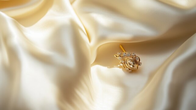 A Close up of a Gold Broach Sitting on Top of a Satin Sheet - Generative AI