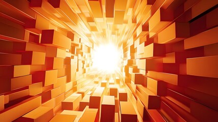 Abstract Orange Cube Tunnel  Bright Light   D Render