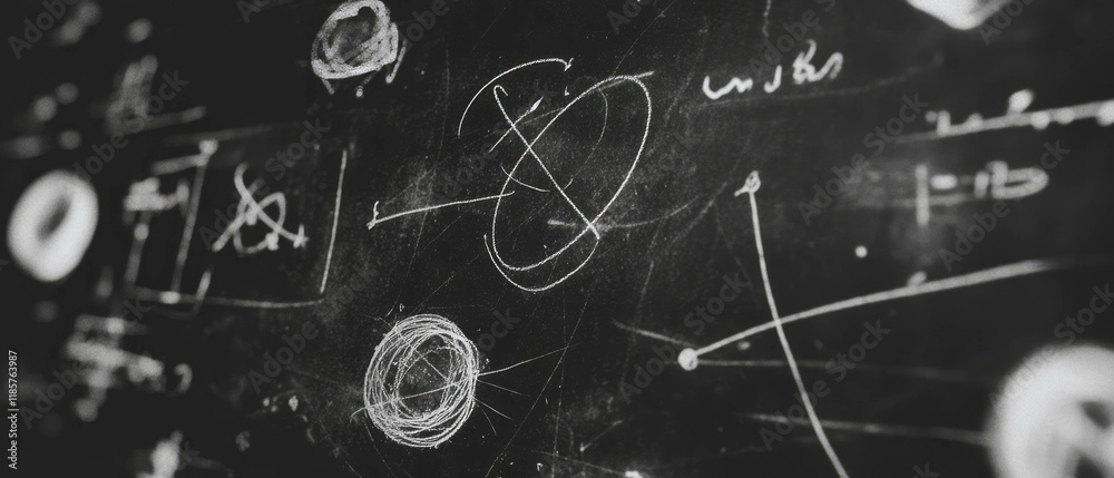 Poster Chalkboard surface displaying various mathematical symbols and sketches for educational purposes