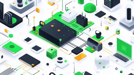 Isometric Illustration of  Interconnected Smart Devices and Technology