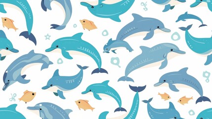 Playful Dolphins Swimming in a Colorful Underwater Pattern Design