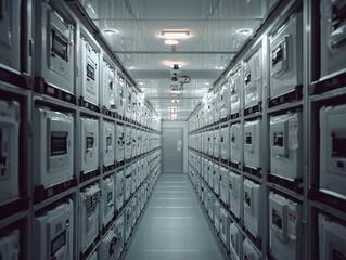 A secure cargo storage facility with surveillance cameras and locked gates, emphasizing safety measures