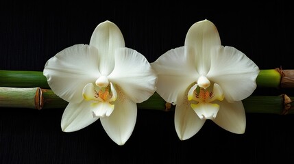 Obraz premium white orchid flower end bamboo
