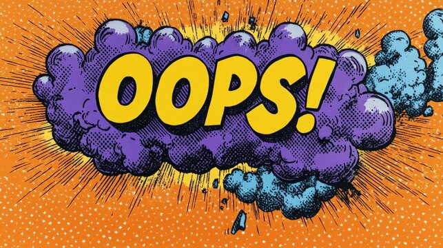 oops yellow text in pop art style, orange background - Powered by Adobe